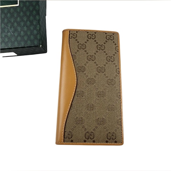 Auth Vintage Gucci Monogram Canvas Long Wallet in Tan *Rare* - Picture 1 of 1